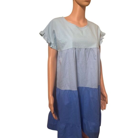 Simply Southern Women's Standard L Blue Tiered Color Block Knee Length Dress - Picture 5 of 13